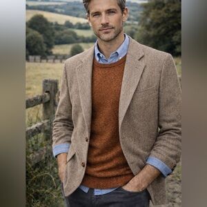 Vintage Pendleton Men's Beige Tan Virgin Wool Tweed Blazer Sport Coat, Size 42L